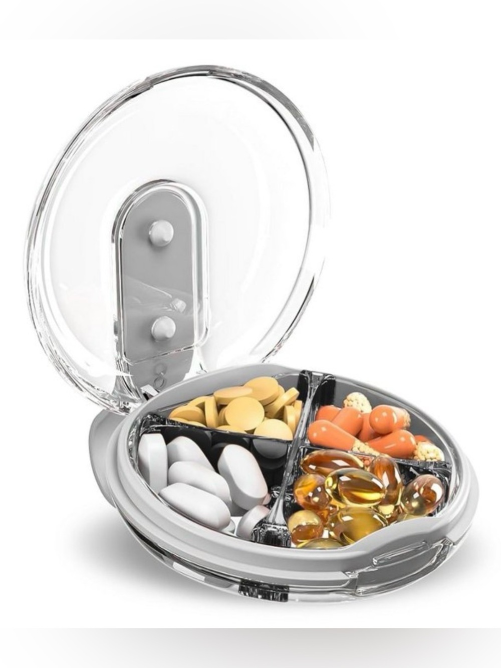 Round Daily Pill Organizer – 4 Compartments with Detachable Strap